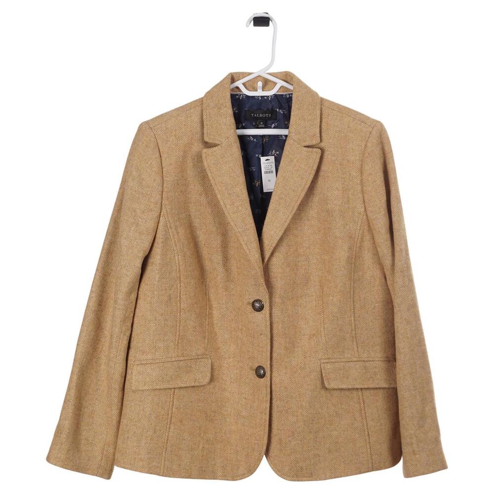 NWT Talbots Blazer 16 Mustard Yellow Wool Blend Herringbone 2-Button Lined
